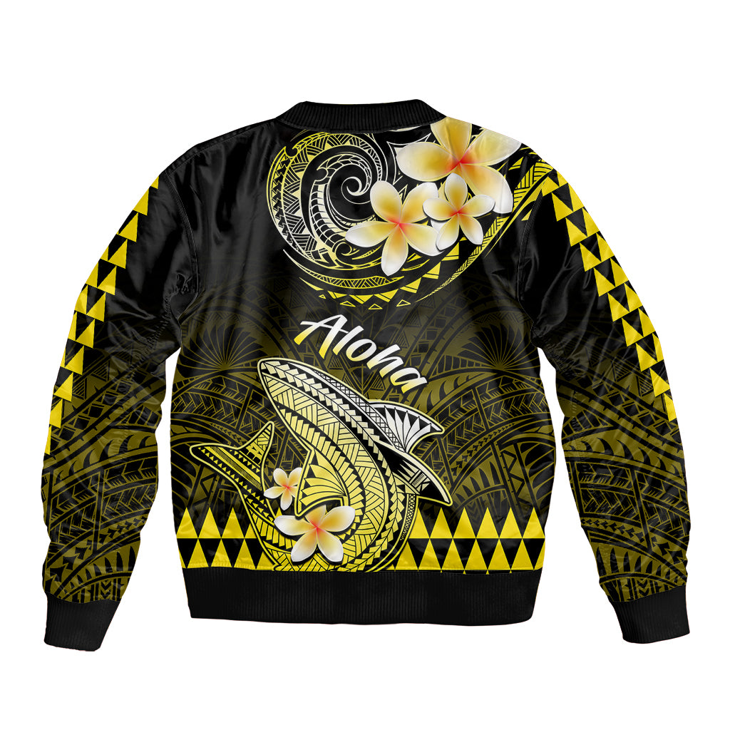 Hawaii Bomber Jacket Polynesian Shark with Kakau Yellow Version - Wonder Print Shop