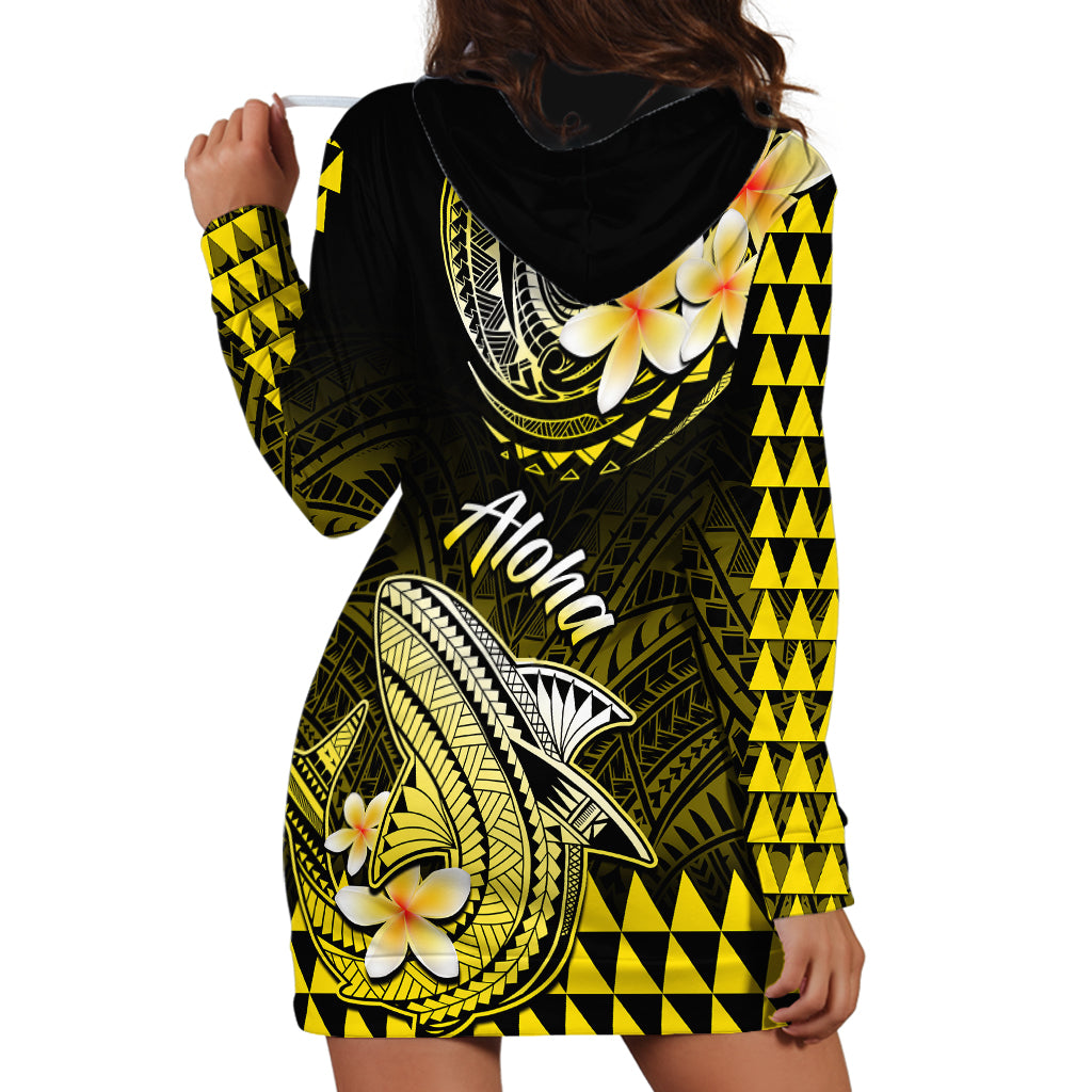 Hawaii Hoodie Dress Polynesian Shark with Kakau Yellow Version - Wonder Print Shop