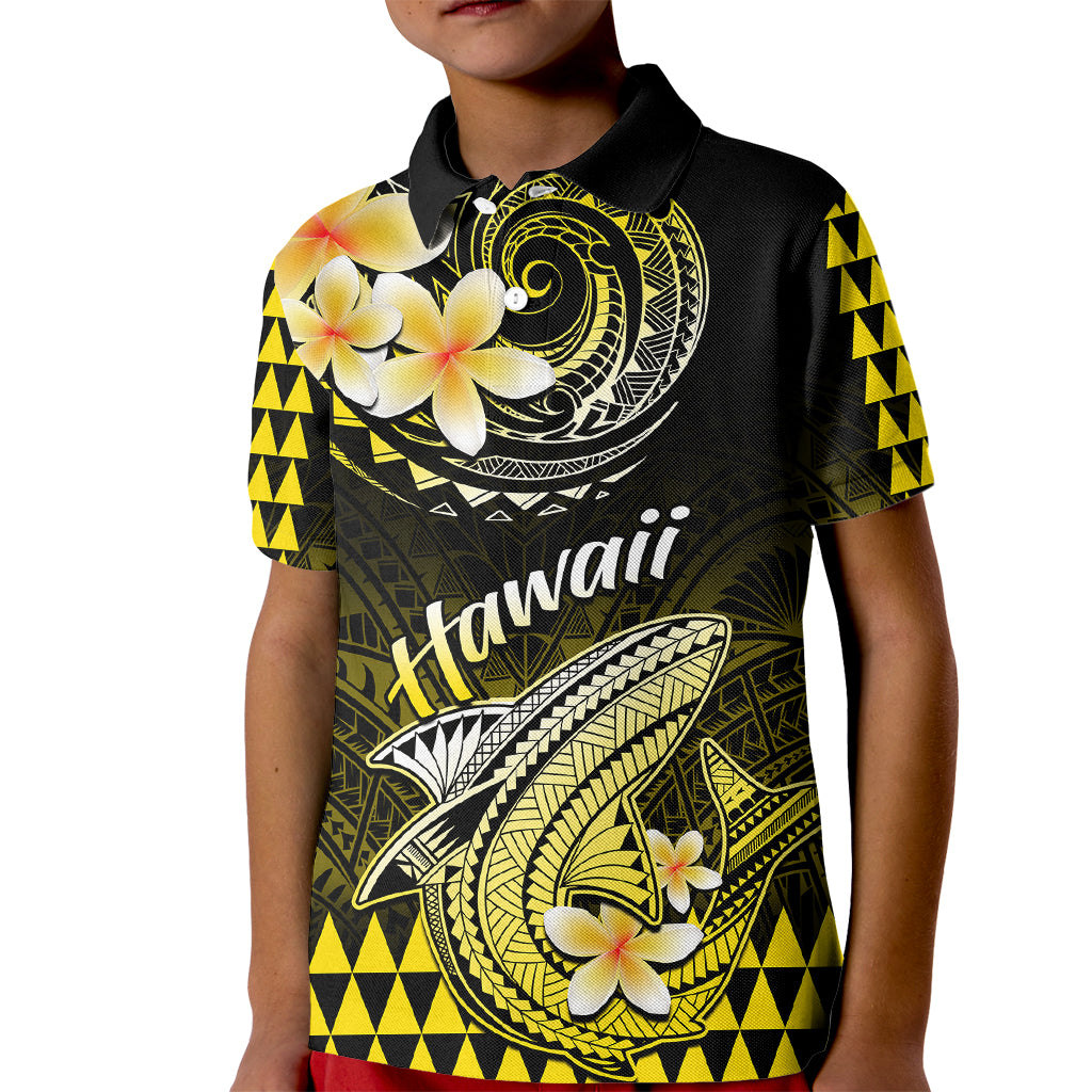 Hawaii Kid Polo Shirt Polynesian Shark with Kakau Yellow Version - Wonder Print Shop