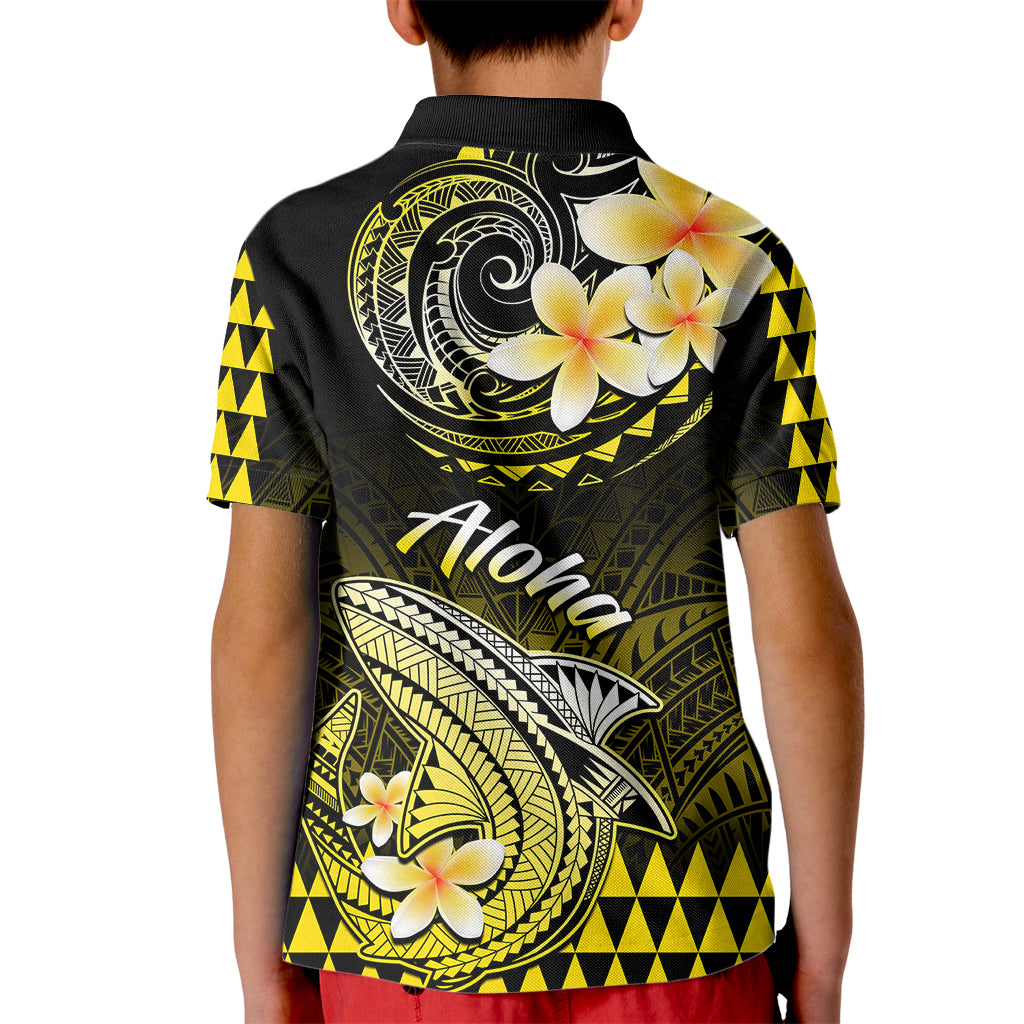 Hawaii Kid Polo Shirt Polynesian Shark with Kakau Yellow Version - Wonder Print Shop