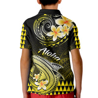 Hawaii Kid Polo Shirt Polynesian Shark with Kakau Yellow Version - Wonder Print Shop