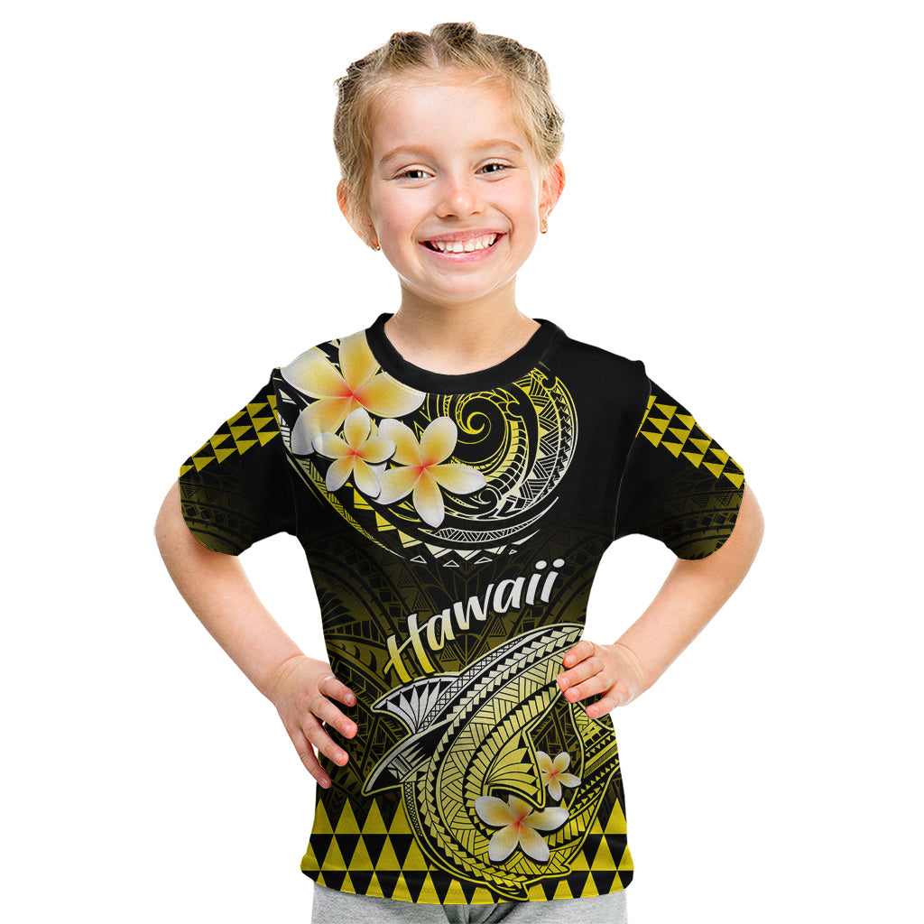 Hawaii Kid T Shirt Polynesian Shark with Kakau Yellow Version - Wonder Print Shop
