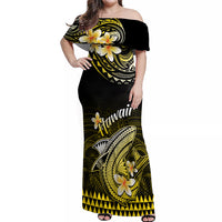 Hawaii Off Shoulder Maxi Dress Polynesian Shark with Kakau Yellow Version - Wonder Print Shop