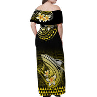 Hawaii Off Shoulder Maxi Dress Polynesian Shark with Kakau Yellow Version - Wonder Print Shop