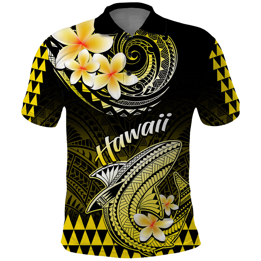 Hawaii Polo Shirt Polynesian Shark with Kakau Yellow Version - Wonder Print Shop