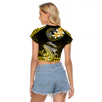 Hawaii Raglan Cropped T Shirt Polynesian Shark with Kakau Yellow Version - Wonder Print Shop