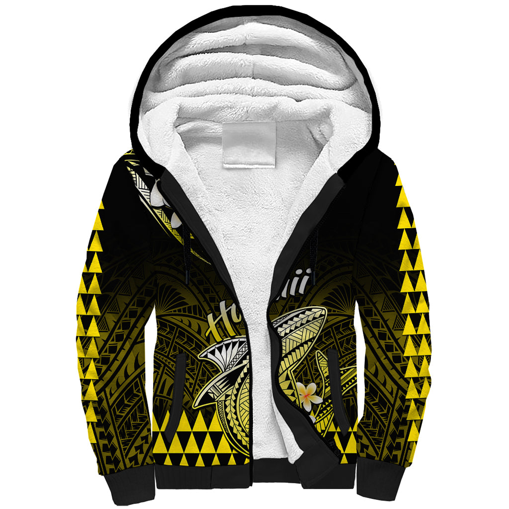 Hawaii Sherpa Hoodie Polynesian Shark with Kakau Yellow Version - Wonder Print Shop