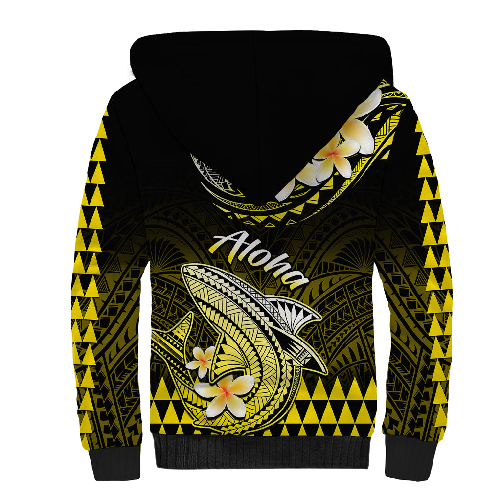 Hawaii Sherpa Hoodie Polynesian Shark with Kakau Yellow Version - Wonder Print Shop