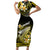 Hawaii Short Sleeve Bodycon Dress Polynesian Shark with Kakau Yellow Version - Wonder Print Shop