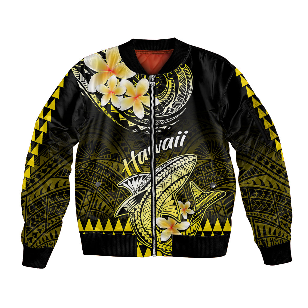 Hawaii Sleeve Zip Bomber Jacket Polynesian Shark with Kakau Yellow Version - Wonder Print Shop