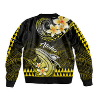 Hawaii Sleeve Zip Bomber Jacket Polynesian Shark with Kakau Yellow Version - Wonder Print Shop