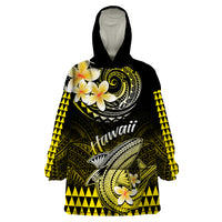 Hawaii Wearable Blanket Hoodie Polynesian Shark with Kakau Yellow Version - Wonder Print Shop