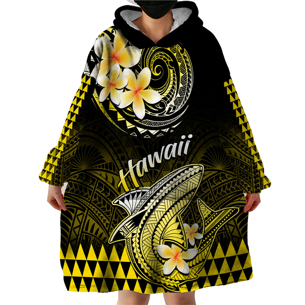 Hawaii Wearable Blanket Hoodie Polynesian Shark with Kakau Yellow Version - Wonder Print Shop