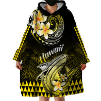 Hawaii Wearable Blanket Hoodie Polynesian Shark with Kakau Yellow Version - Wonder Print Shop