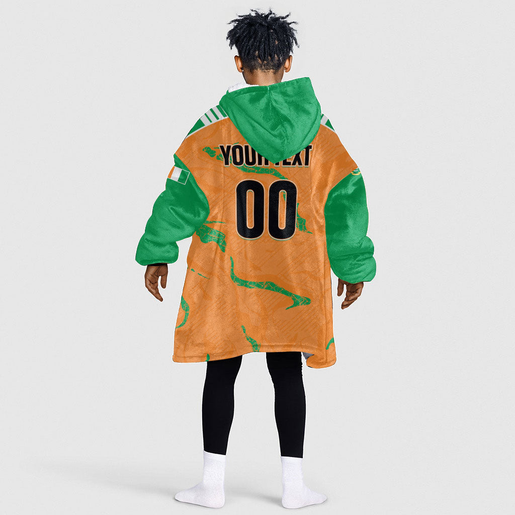 Custom Cote d Ivoire 2026 Football Kid Wearable Blanket Hoodie Ivory Coast Elephants Proud