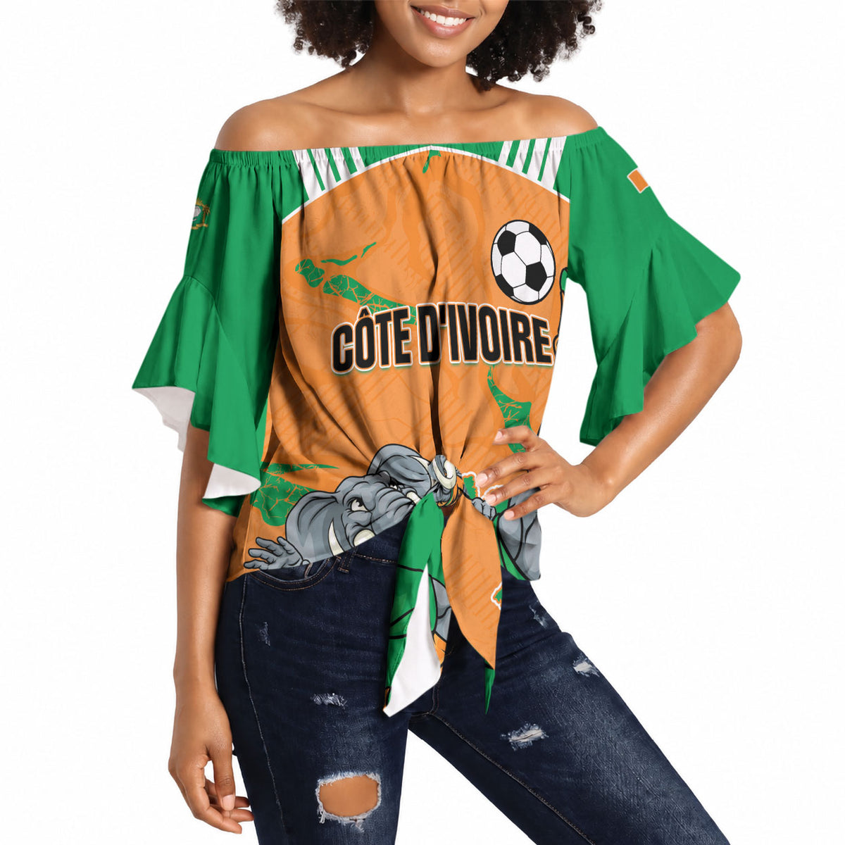 Custom Cote d Ivoire 2026 Football Off Shoulder Wrap Waist Top Ivory Coast Elephants Proud