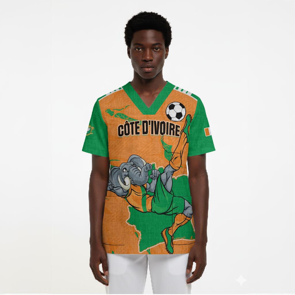 Custom Cote d Ivoire 2026 Football Scrub Top Ivory Coast Elephants Proud