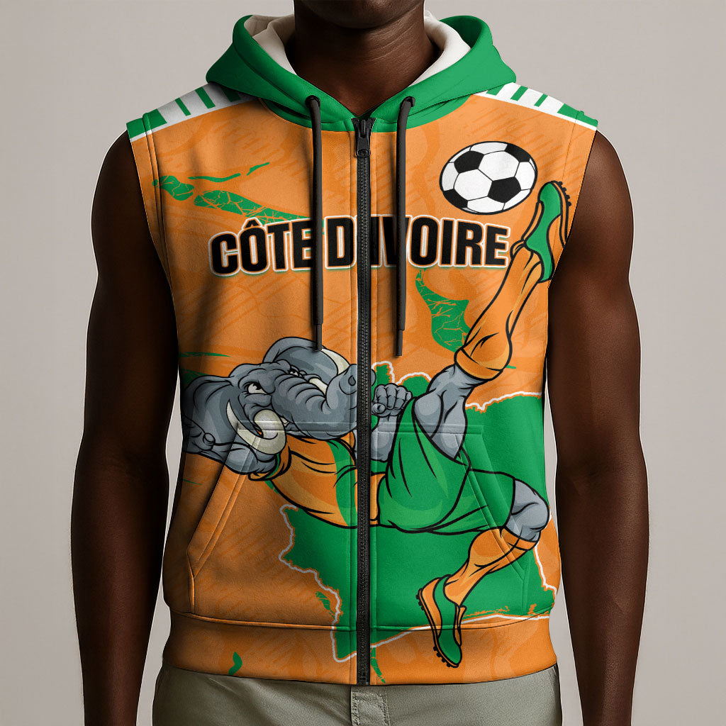 Custom Cote d Ivoire 2026 Football Sleeveless Zip Hoodie Ivory Coast Elephants Proud