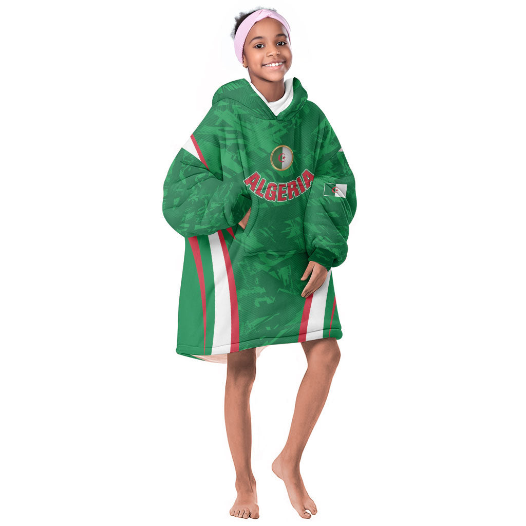 Custom Algeria 2026 Football Kid Wearable Blanket Hoodie The Fennecs Go Champions
