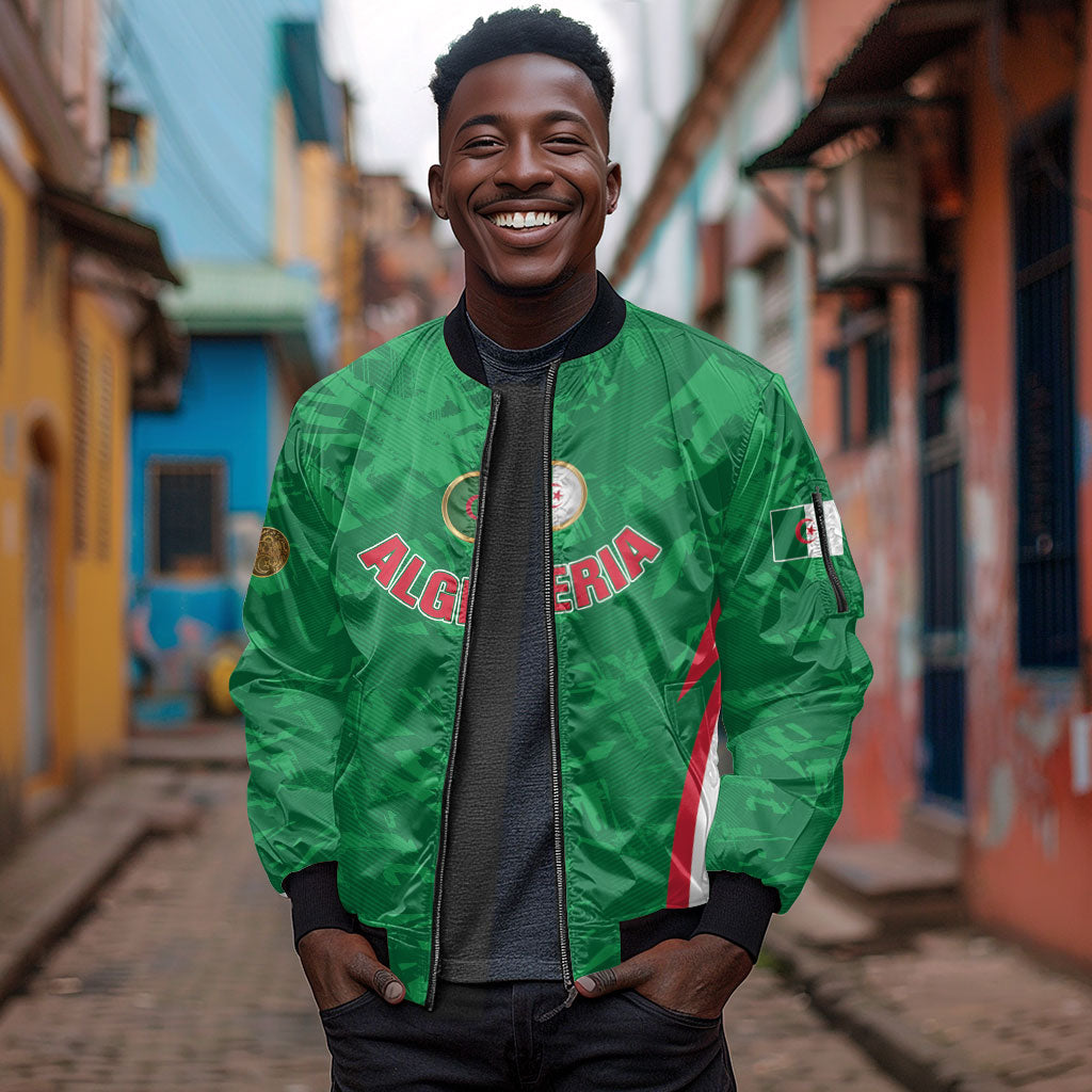 Custom Algeria 2026 Football Sleeve Zip Bomber Jacket The Fennecs Go Champions