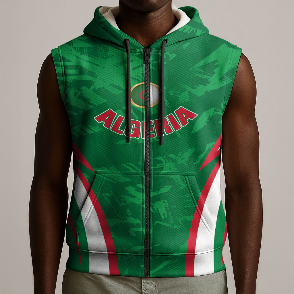 Custom Algeria 2026 Football Sleeveless Zip Hoodie The Fennecs Go Champions
