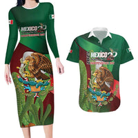 Mexico Independence Day 2025 Couples Matching Long Sleeve Bodycon Dress and Hawaiian Shirt 215th Anniversary Estados Unidos Mexicanos - Wonder Print Shop