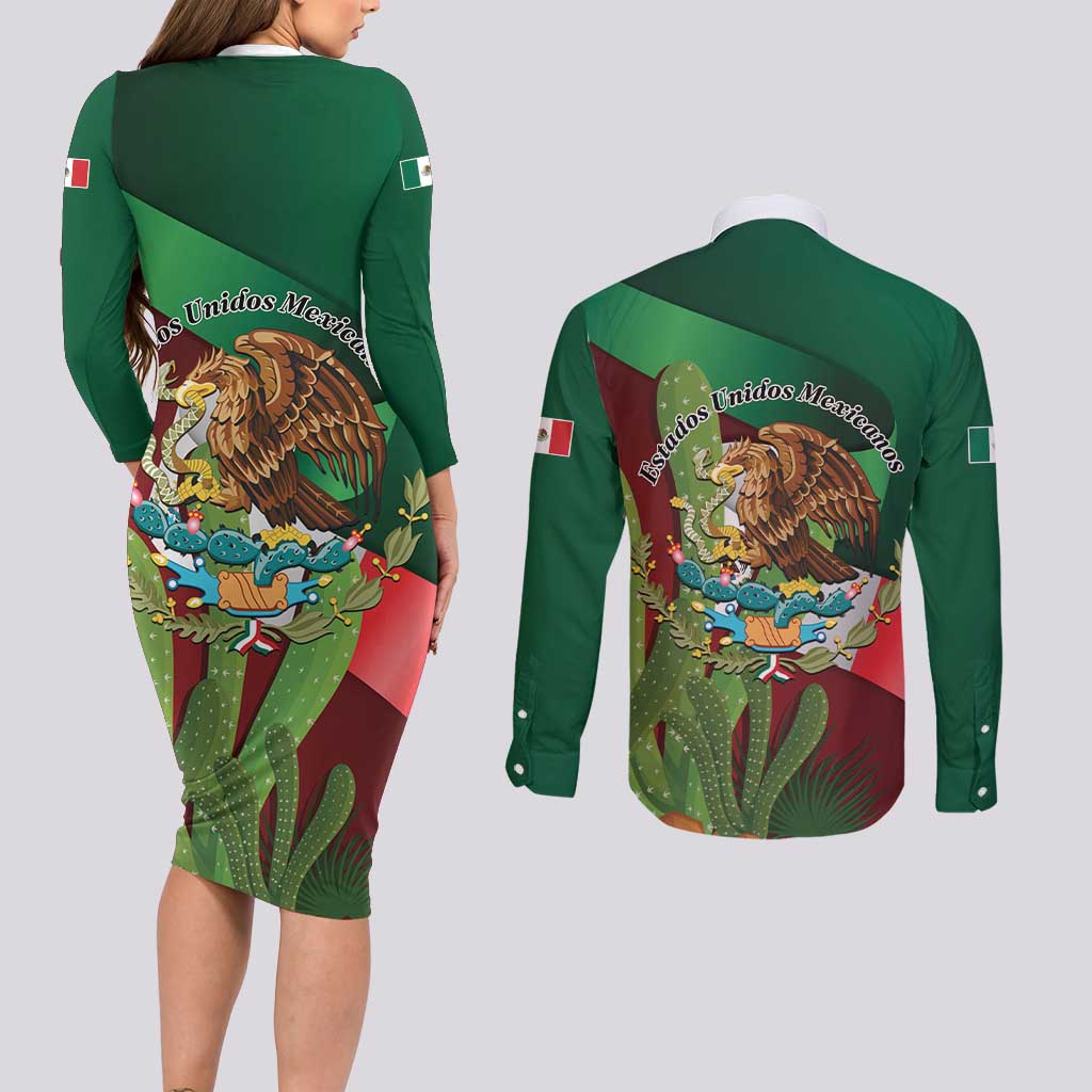 Mexico Independence Day 2025 Couples Matching Long Sleeve Bodycon Dress and Long Sleeve Button Shirt 215th Anniversary Estados Unidos Mexicanos - Wonder Print Shop