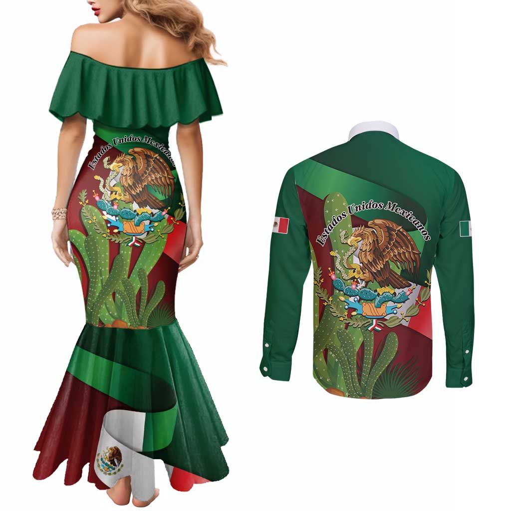Mexico Independence Day 2025 Couples Matching Mermaid Dress and Long Sleeve Button Shirt 215th Anniversary Estados Unidos Mexicanos - Wonder Print Shop