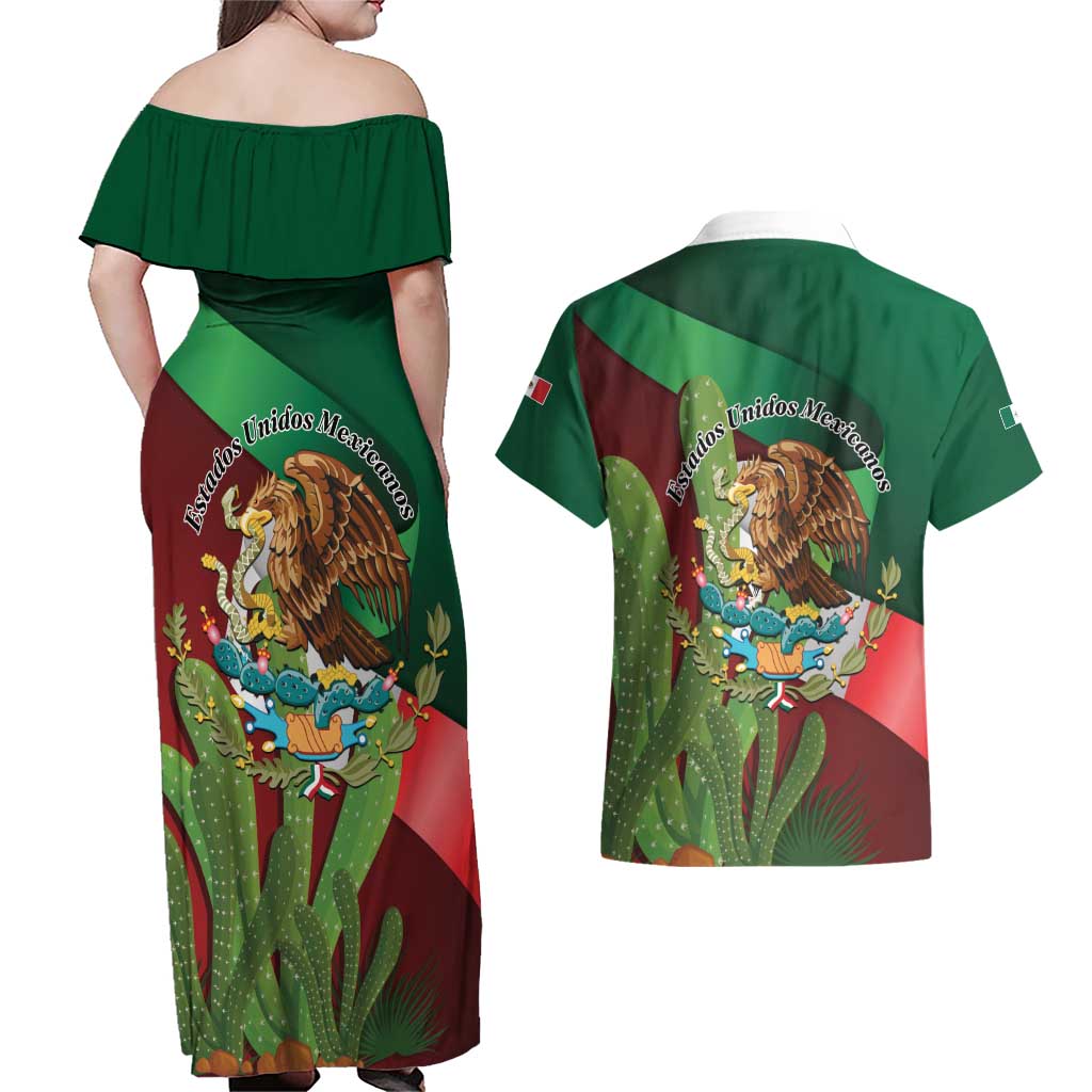 Mexico Independence Day 2025 Couples Matching Off Shoulder Maxi Dress and Hawaiian Shirt 215th Anniversary Estados Unidos Mexicanos - Wonder Print Shop