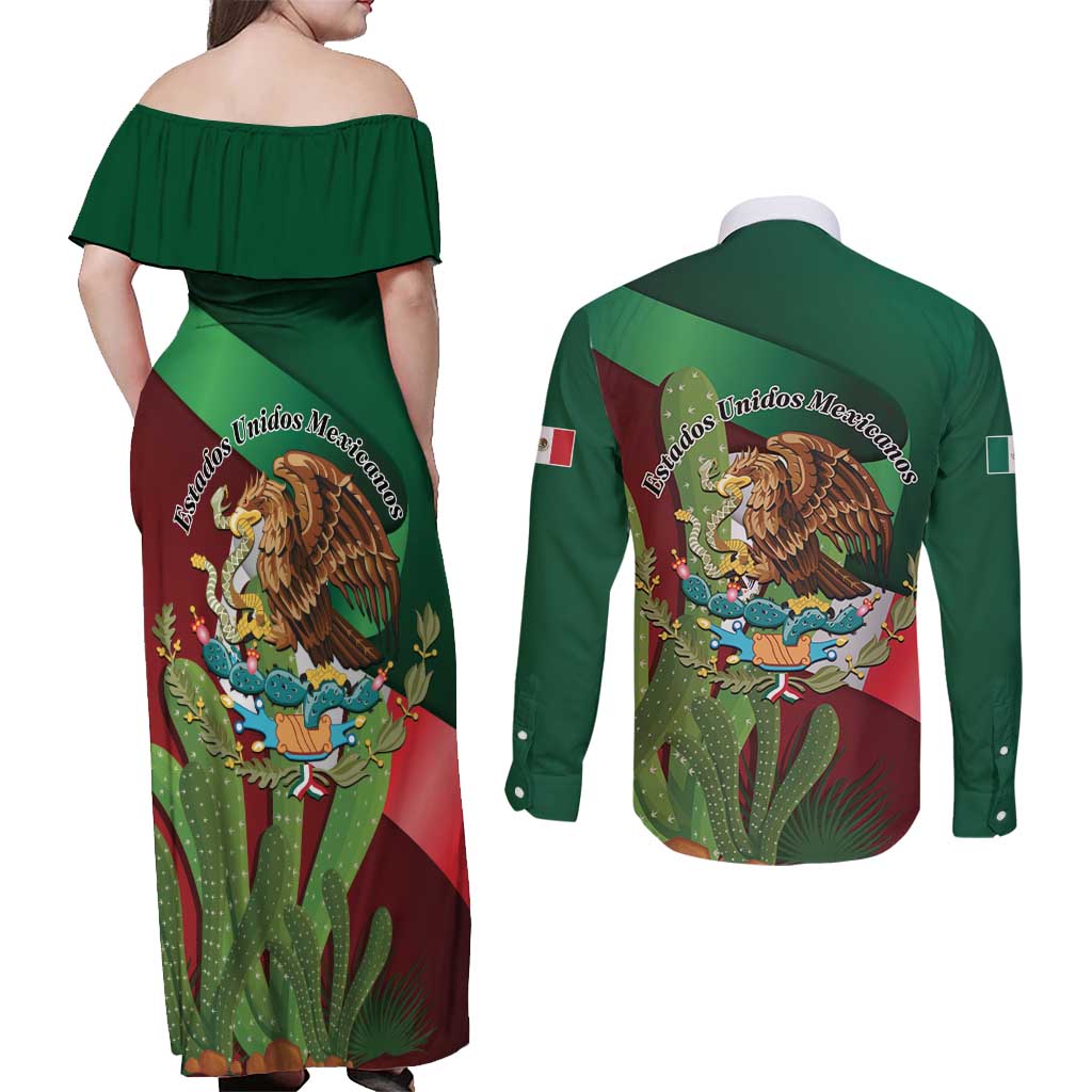 Mexico Independence Day 2025 Couples Matching Off Shoulder Maxi Dress and Long Sleeve Button Shirt 215th Anniversary Estados Unidos Mexicanos - Wonder Print Shop
