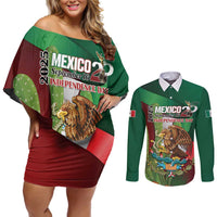 Mexico Independence Day 2025 Couples Matching Off Shoulder Short Dress and Long Sleeve Button Shirt 215th Anniversary Estados Unidos Mexicanos - Wonder Print Shop