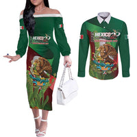 Mexico Independence Day 2025 Couples Matching Off The Shoulder Long Sleeve Dress and Long Sleeve Button Shirt 215th Anniversary Estados Unidos Mexicanos - Wonder Print Shop