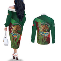 Mexico Independence Day 2025 Couples Matching Off The Shoulder Long Sleeve Dress and Long Sleeve Button Shirt 215th Anniversary Estados Unidos Mexicanos - Wonder Print Shop
