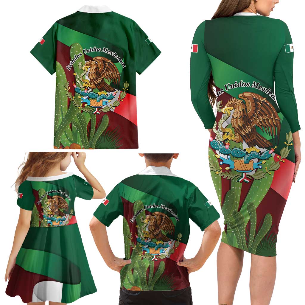 Mexico Independence Day 2025 Family Matching Long Sleeve Bodycon Dress and Hawaiian Shirt 215th Anniversary Estados Unidos Mexicanos - Wonder Print Shop