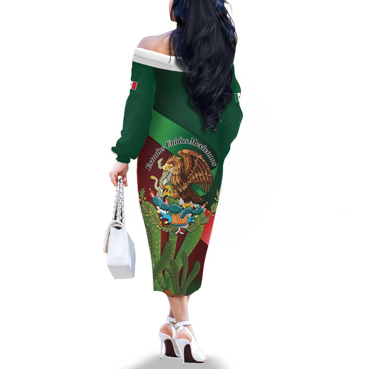 Mexico Independence Day 2025 Family Matching Off The Shoulder Long Sleeve Dress and Hawaiian Shirt 215th Anniversary Estados Unidos Mexicanos - Wonder Print Shop