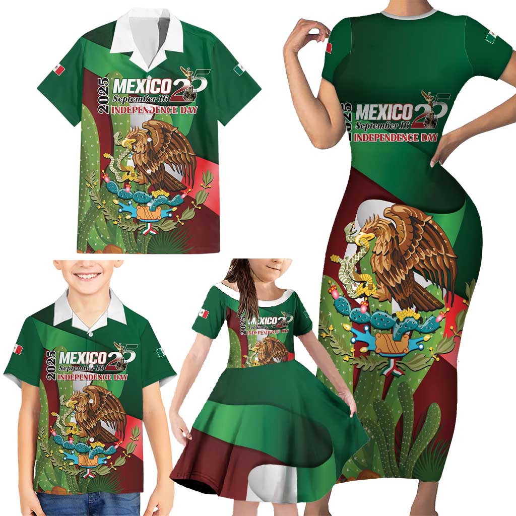Mexico Independence Day 2025 Family Matching Short Sleeve Bodycon Dress and Hawaiian Shirt 215th Anniversary Estados Unidos Mexicanos - Wonder Print Shop