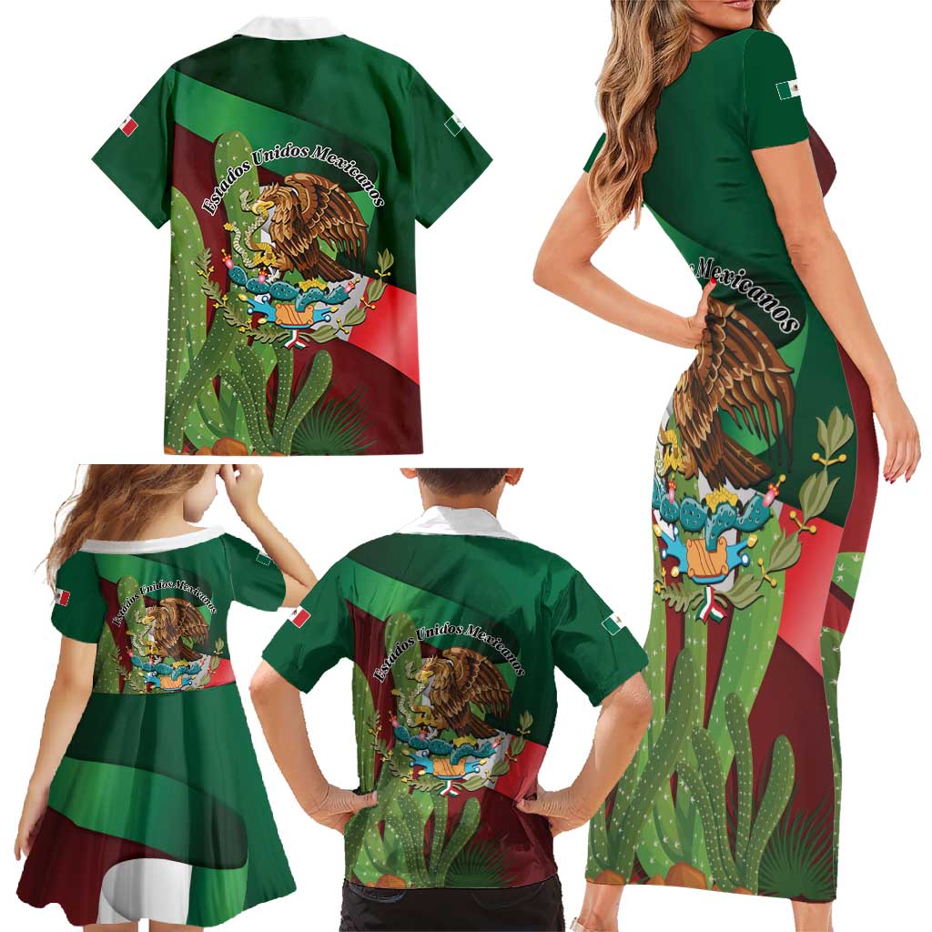 Mexico Independence Day 2025 Family Matching Short Sleeve Bodycon Dress and Hawaiian Shirt 215th Anniversary Estados Unidos Mexicanos - Wonder Print Shop