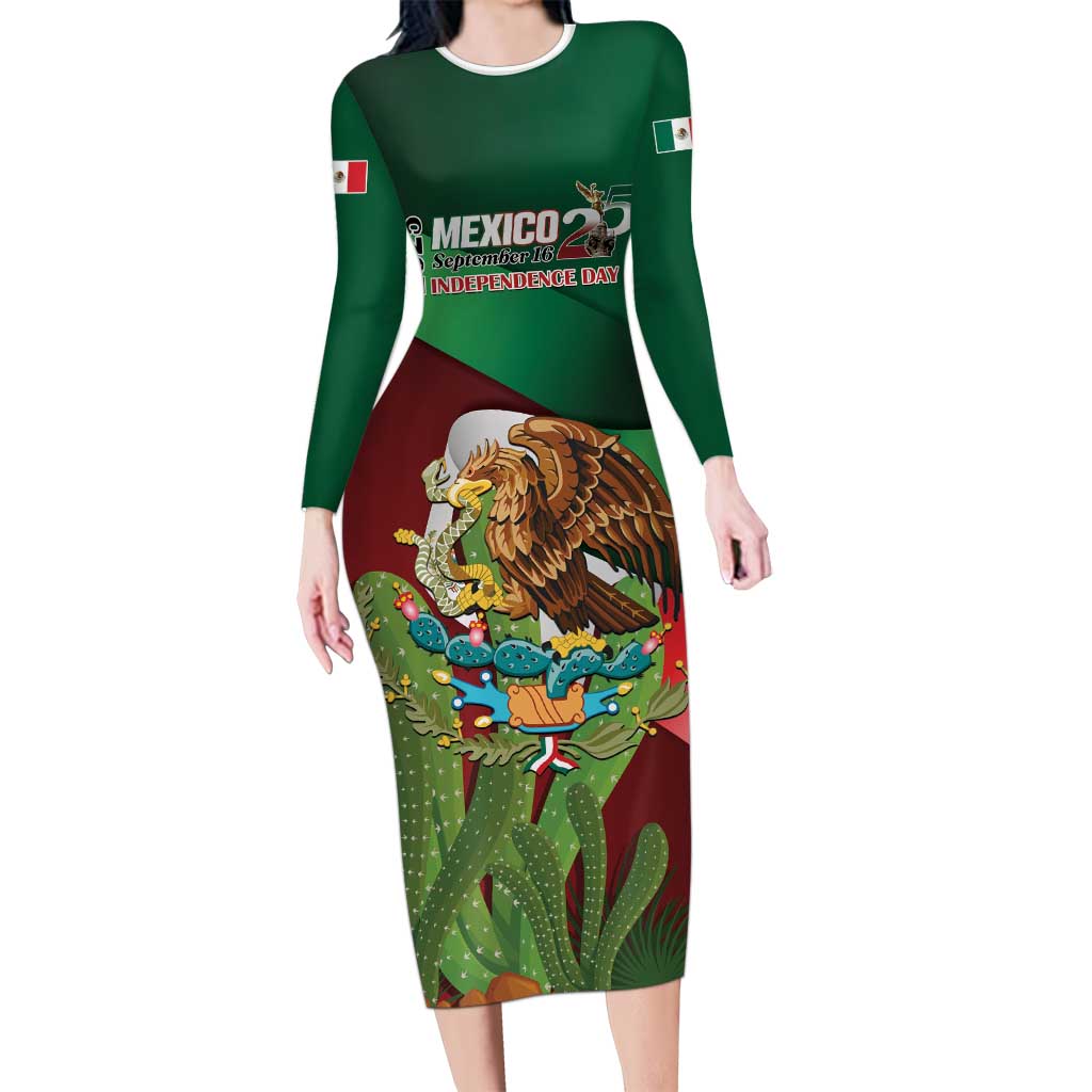 Mexico Independence Day 2025 Long Sleeve Bodycon Dress 215th Anniversary Estados Unidos Mexicanos - Wonder Print Shop