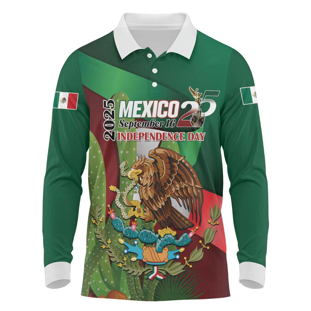 Mexico Independence Day 2025 Long Sleeve Polo Shirt 215th Anniversary Estados Unidos Mexicanos - Wonder Print Shop