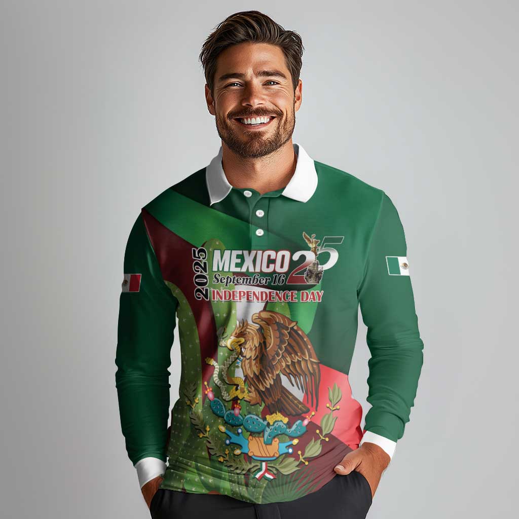 Mexico Independence Day 2025 Long Sleeve Polo Shirt 215th Anniversary Estados Unidos Mexicanos - Wonder Print Shop