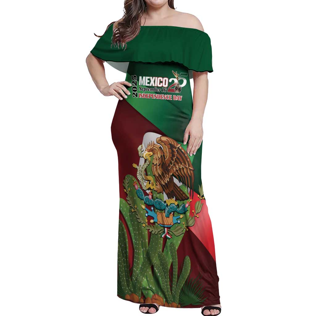 Mexico Independence Day 2025 Off Shoulder Maxi Dress 215th Anniversary Estados Unidos Mexicanos - Wonder Print Shop