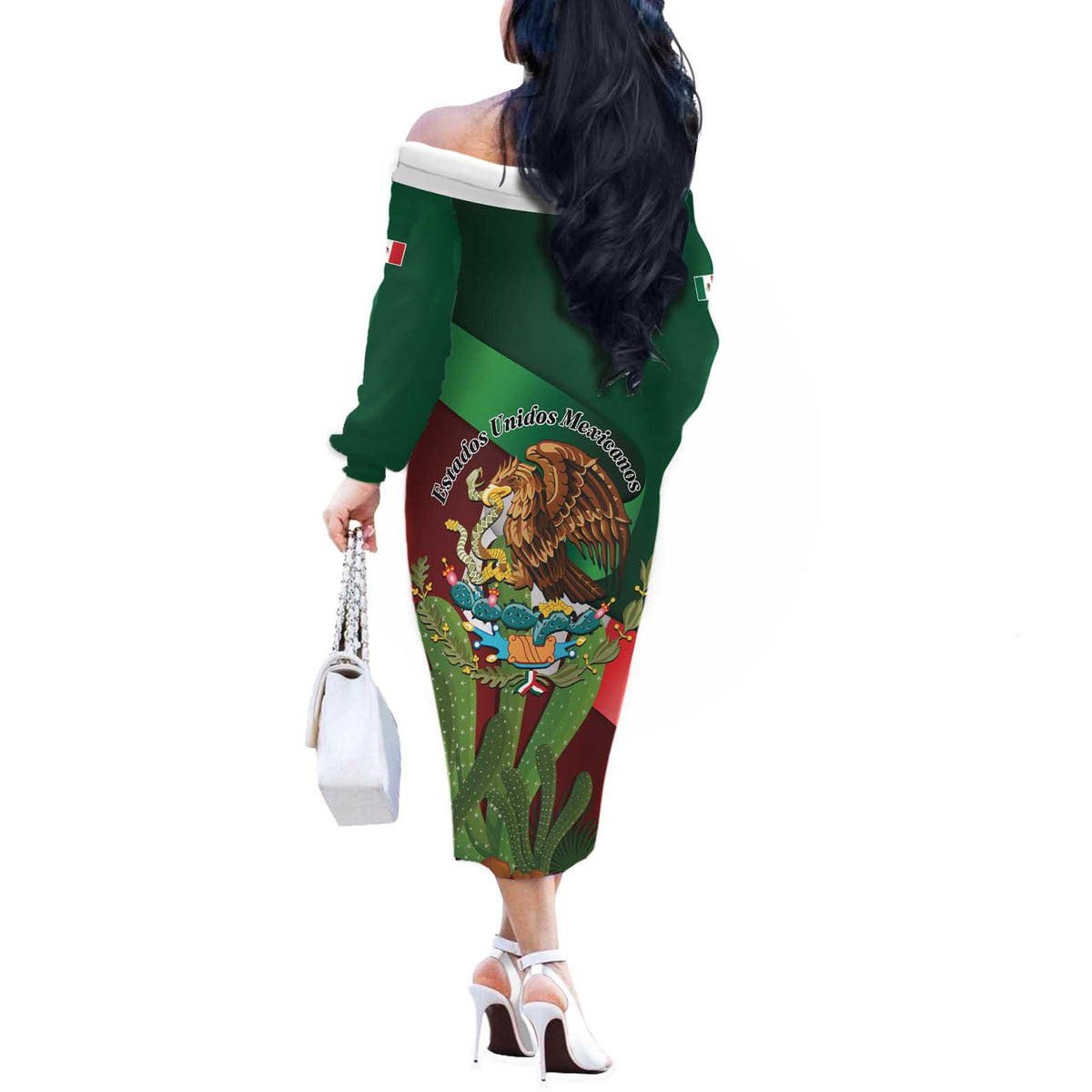 Mexico Independence Day 2025 Off The Shoulder Long Sleeve Dress 215th Anniversary Estados Unidos Mexicanos - Wonder Print Shop