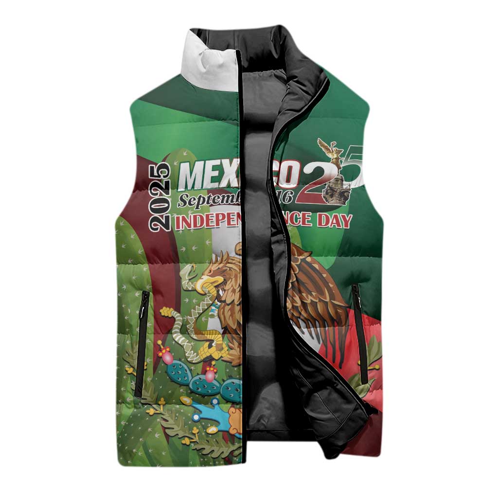 Mexico Independence Day 2025 Sleeveless Puffer Jacket 215th Anniversary Estados Unidos Mexicanos - Wonder Print Shop