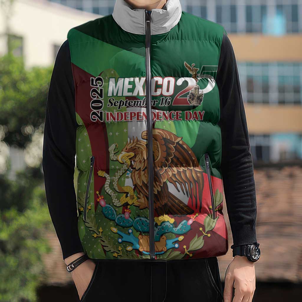 Mexico Independence Day 2025 Sleeveless Puffer Jacket 215th Anniversary Estados Unidos Mexicanos - Wonder Print Shop