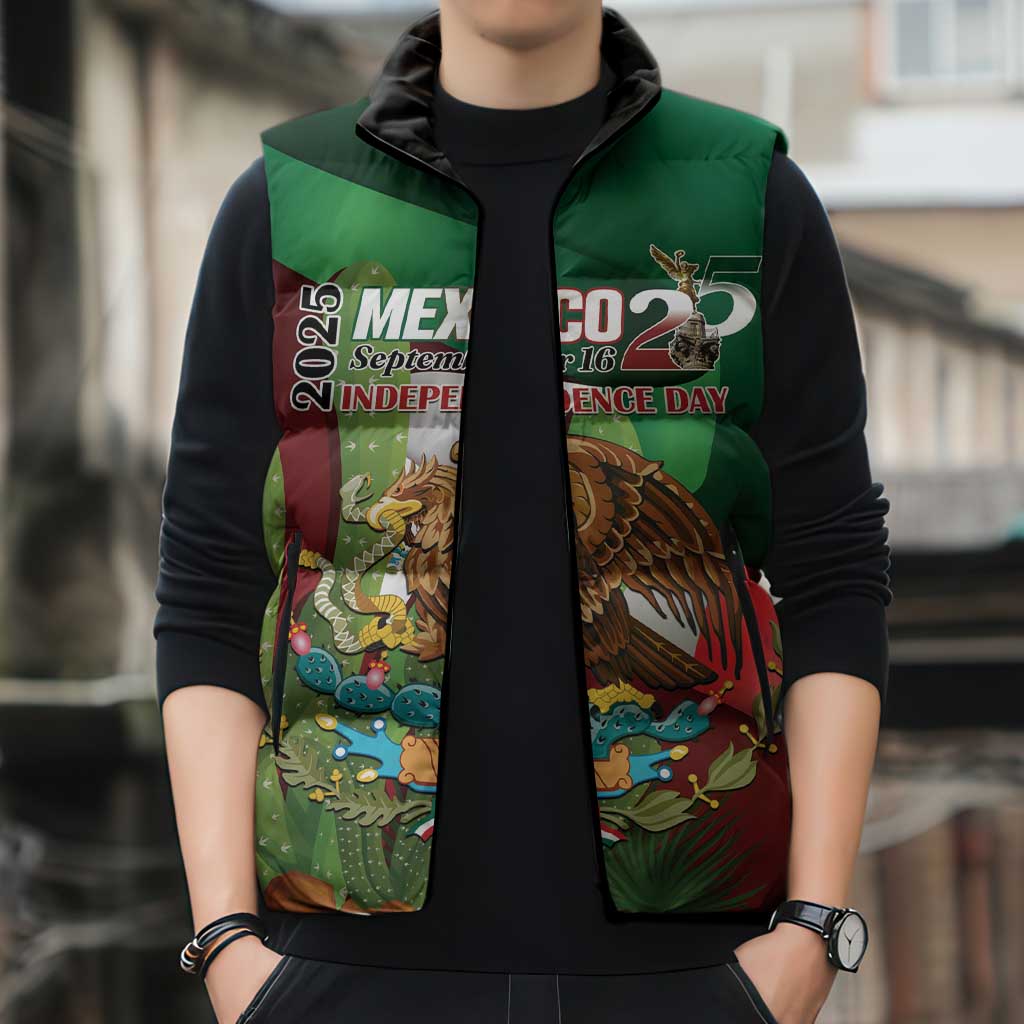 Mexico Independence Day 2025 Sleeveless Puffer Jacket 215th Anniversary Estados Unidos Mexicanos - Wonder Print Shop