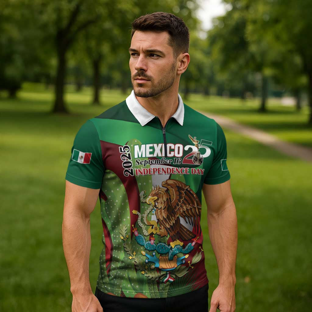 Mexico Independence Day 2025 Zipper Polo Shirt 215th Anniversary Estados Unidos Mexicanos - Wonder Print Shop