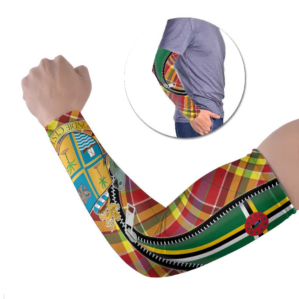 Dominica Creole Day Arm Sleeves Madras Pattern Zipper Stylized - Wonder Print Shop