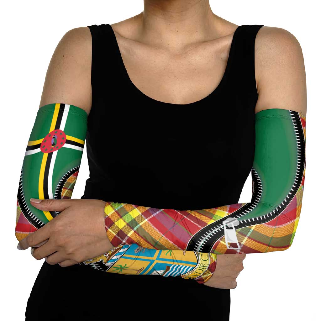 Dominica Creole Day Arm Sleeves Madras Pattern Zipper Stylized - Wonder Print Shop