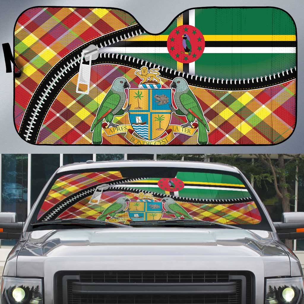 Dominica Creole Day Auto Sun Shade Madras Pattern Zipper Stylized - Wonder Print Shop