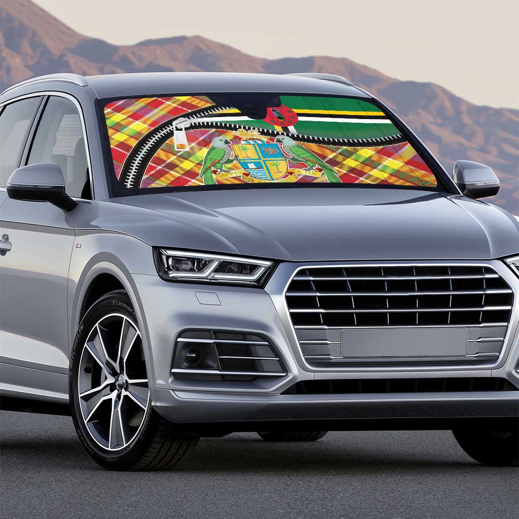 Dominica Creole Day Auto Sun Shade Madras Pattern Zipper Stylized - Wonder Print Shop